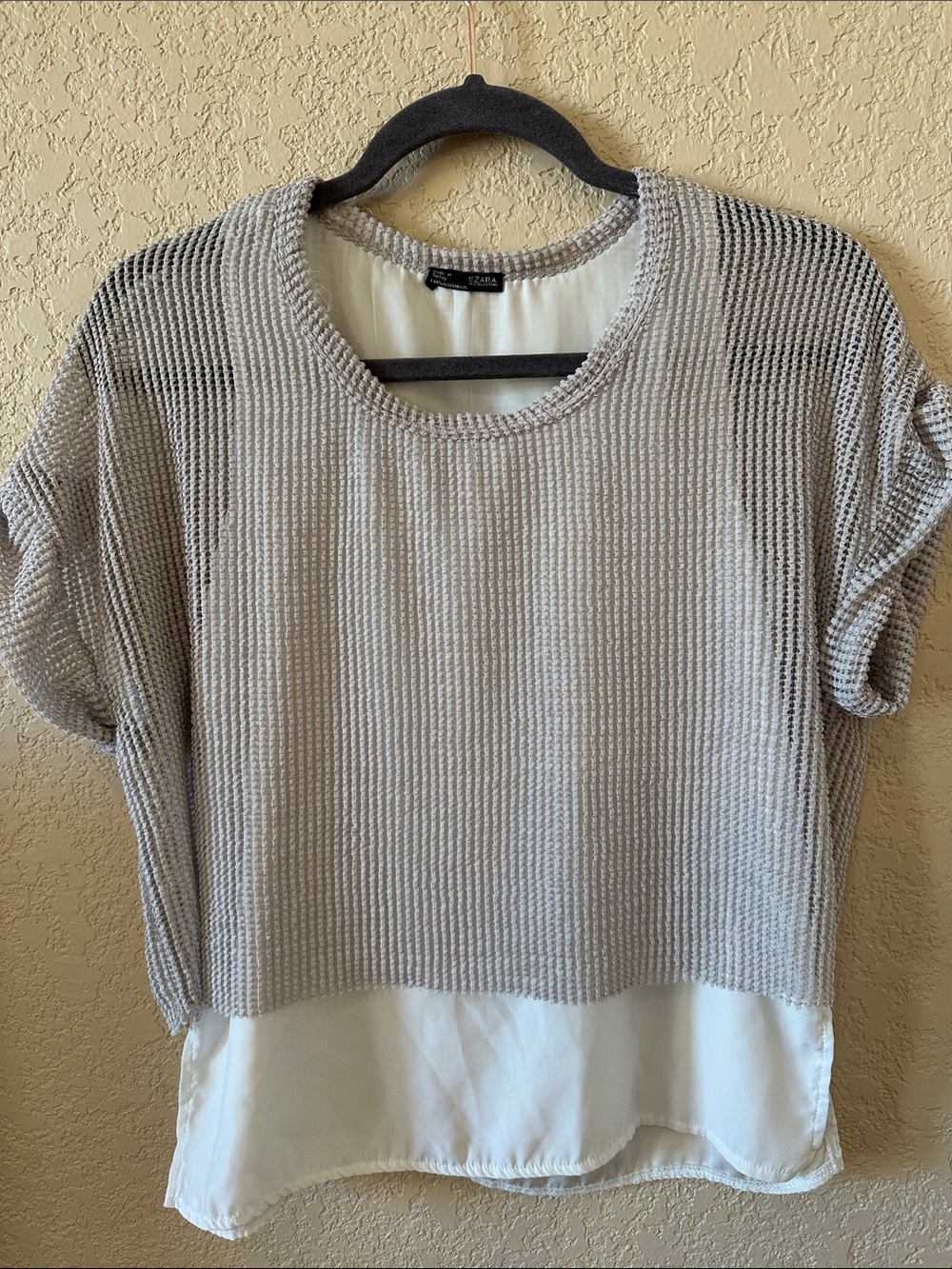 Zara BW Collection Layered Mesh / Knit Short Sleeve Layered Top